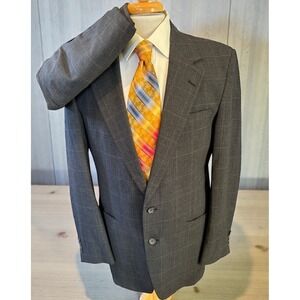 Vtg Christian Brooks Custom USA Made 42L 34x32 Gray Plaid Mens Jacket Pants Suit